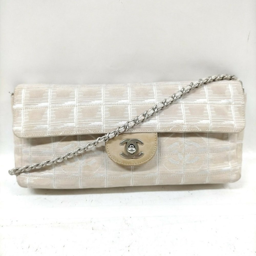 Chanel White Canvas Shoulder Bag